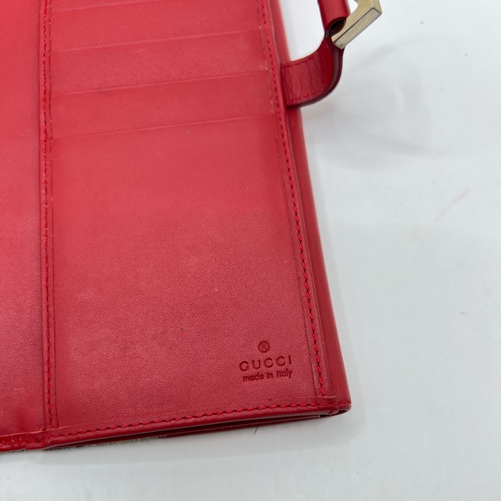Authentic GUCCI GG Monogram Canvas x Red Leather Snap Long Wallet EUC - Picture 10 of 14
